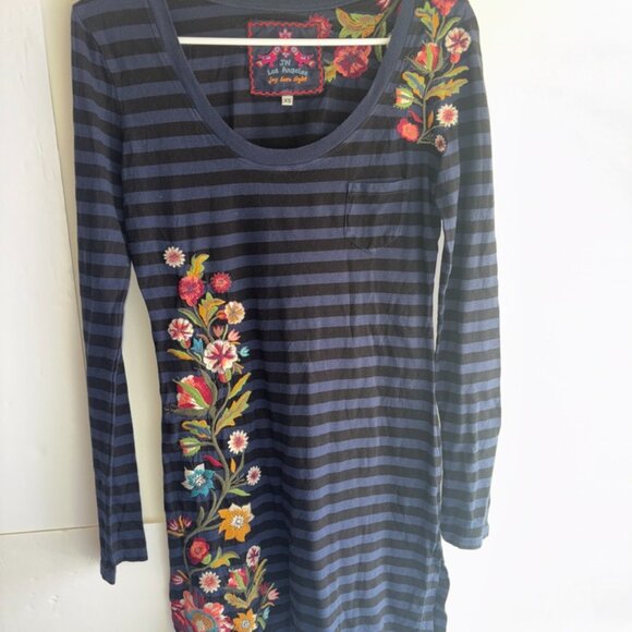 Johnny Was Striped Long Sleeve Dress with Floral Embroidery XS Striped Tunic - Picture 8 of 11